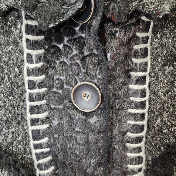 Romantic Knit Cardigan Charcoal Gray Ruffle Trim Vintage Style Button Front Size - Picture 7 of 12